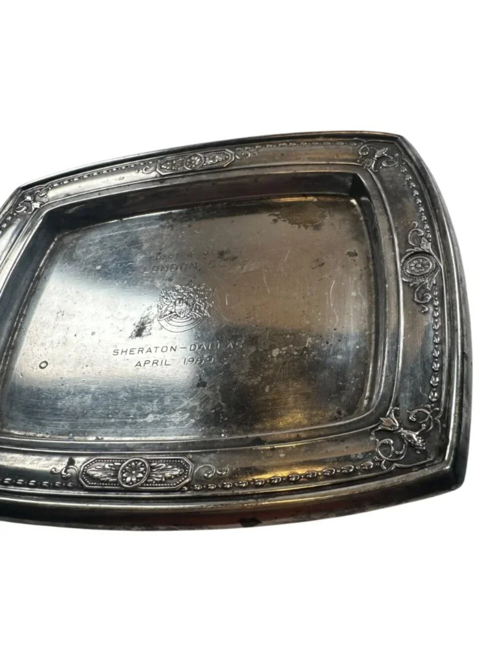 1959 Sheraton Dallas Texas Hotel London Club Silver Change Tip Tray Reed Barton
